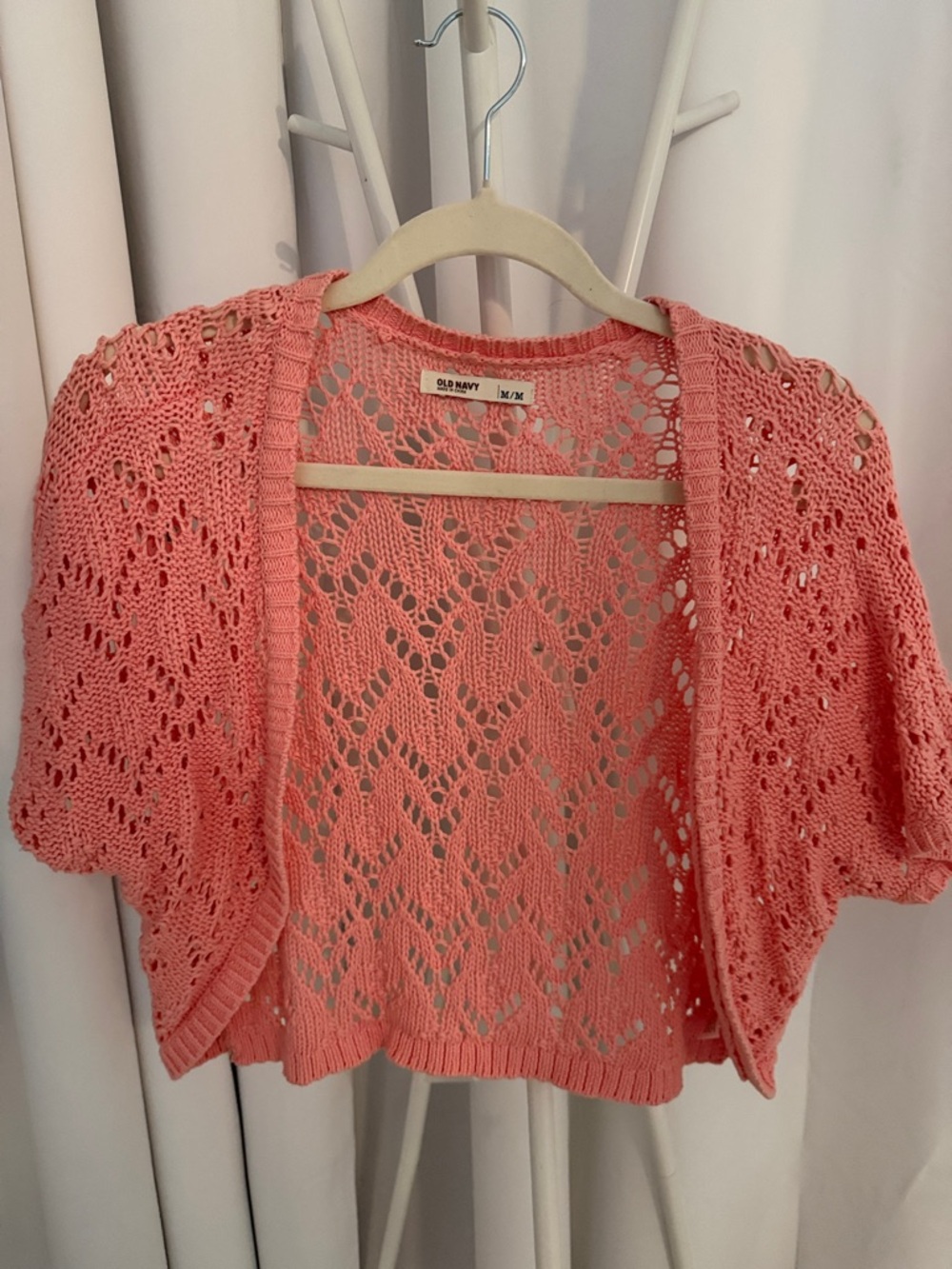 Old Navy Coral Openwork Cropped Cardigan Shrug
